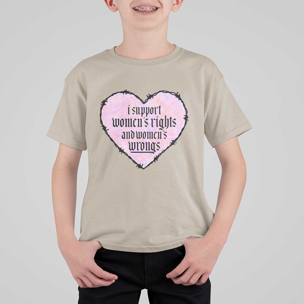 Funny I Support Women's Rights And Women's Wrongs T Shirt For Kid Barbed Wire Heart