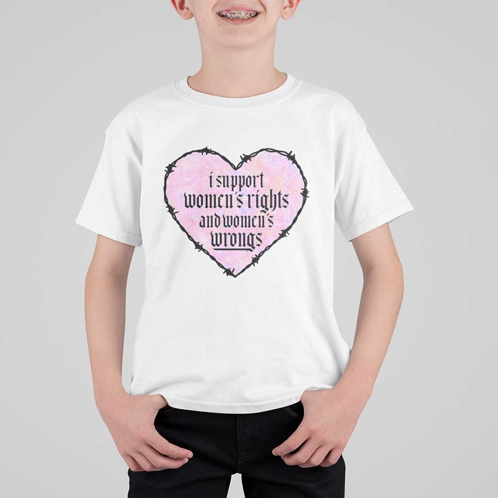 Funny I Support Women's Rights And Women's Wrongs T Shirt For Kid Barbed Wire Heart