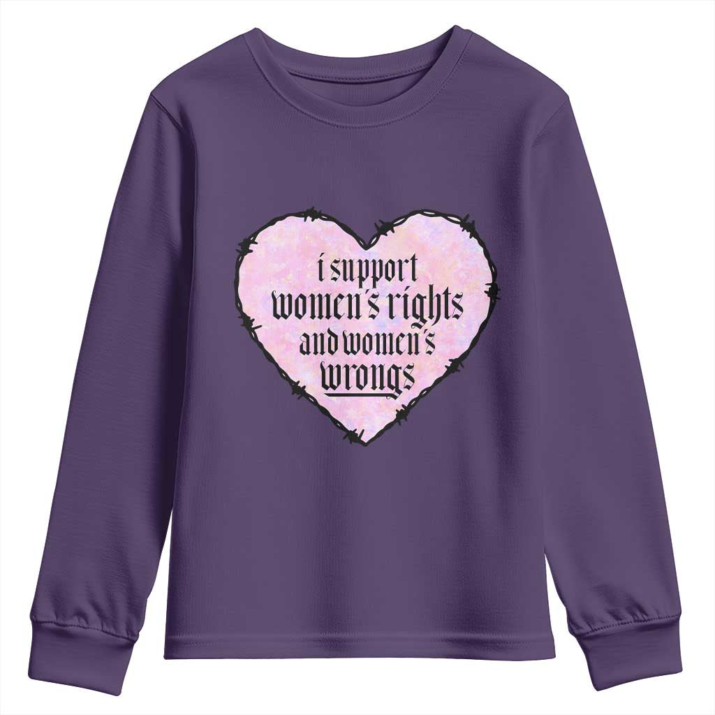 Funny I Support Women's Rights And Women's Wrongs Youth Sweatshirt Barbed Wire Heart