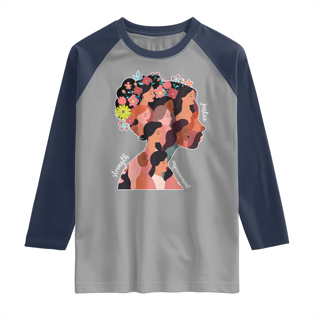 International Women's Day Raglan Shirt Justice Strength Empowerment Feminist