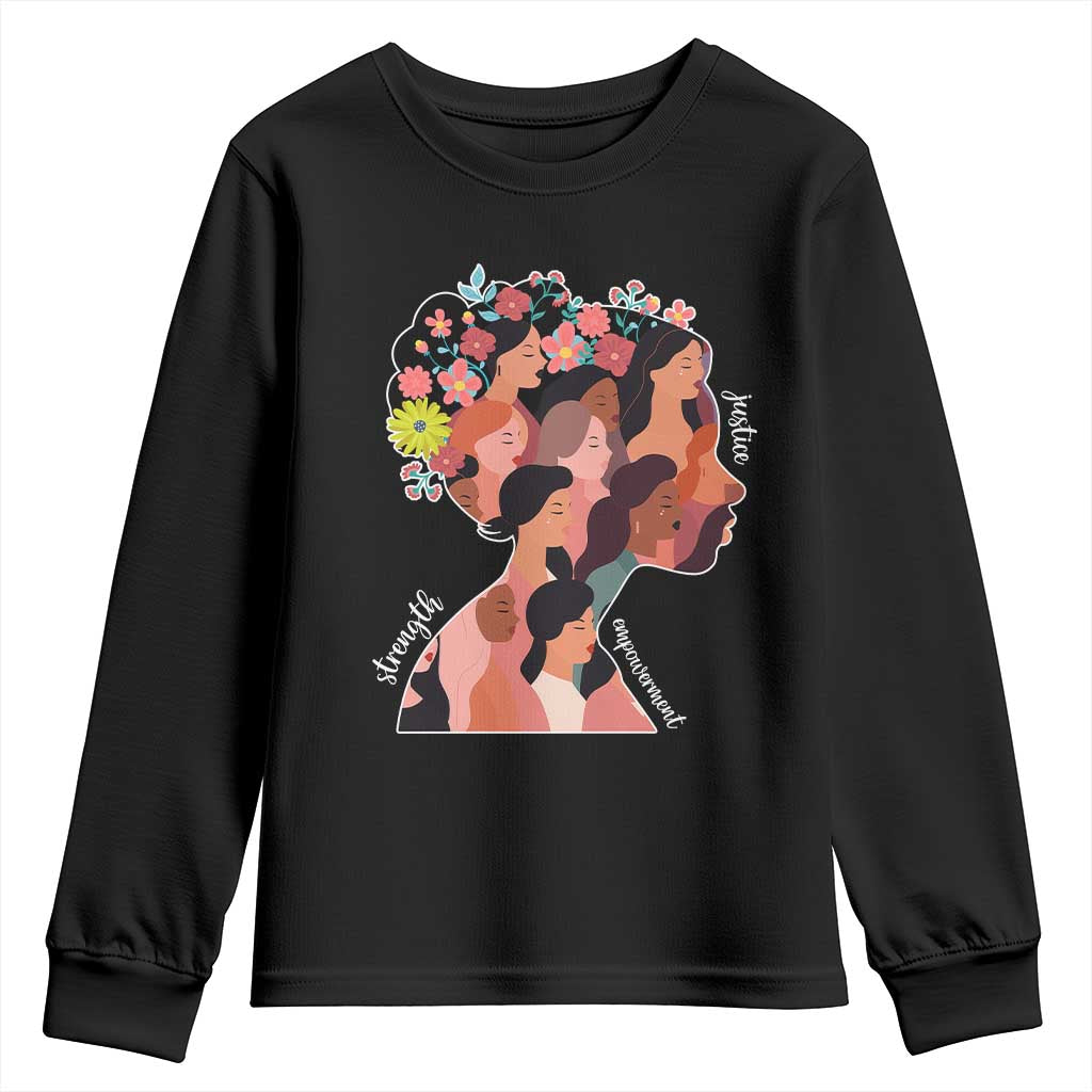 International Women's Day Youth Sweatshirt Justice Strength Empowerment Feminist