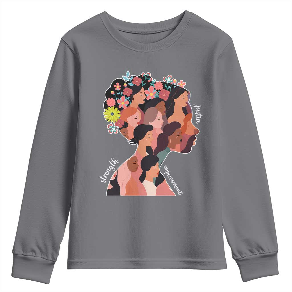 International Women's Day Youth Sweatshirt Justice Strength Empowerment Feminist