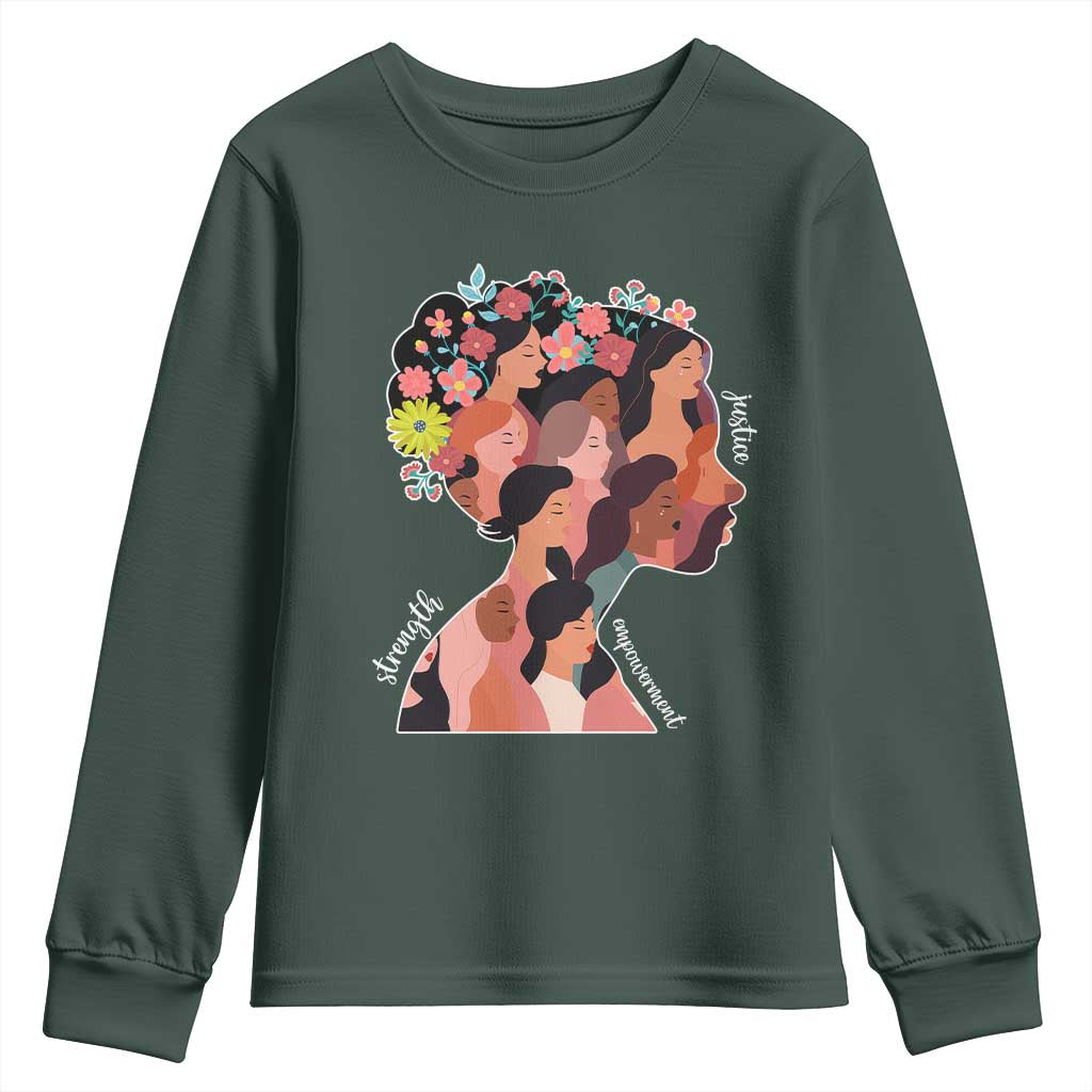 International Women's Day Youth Sweatshirt Justice Strength Empowerment Feminist