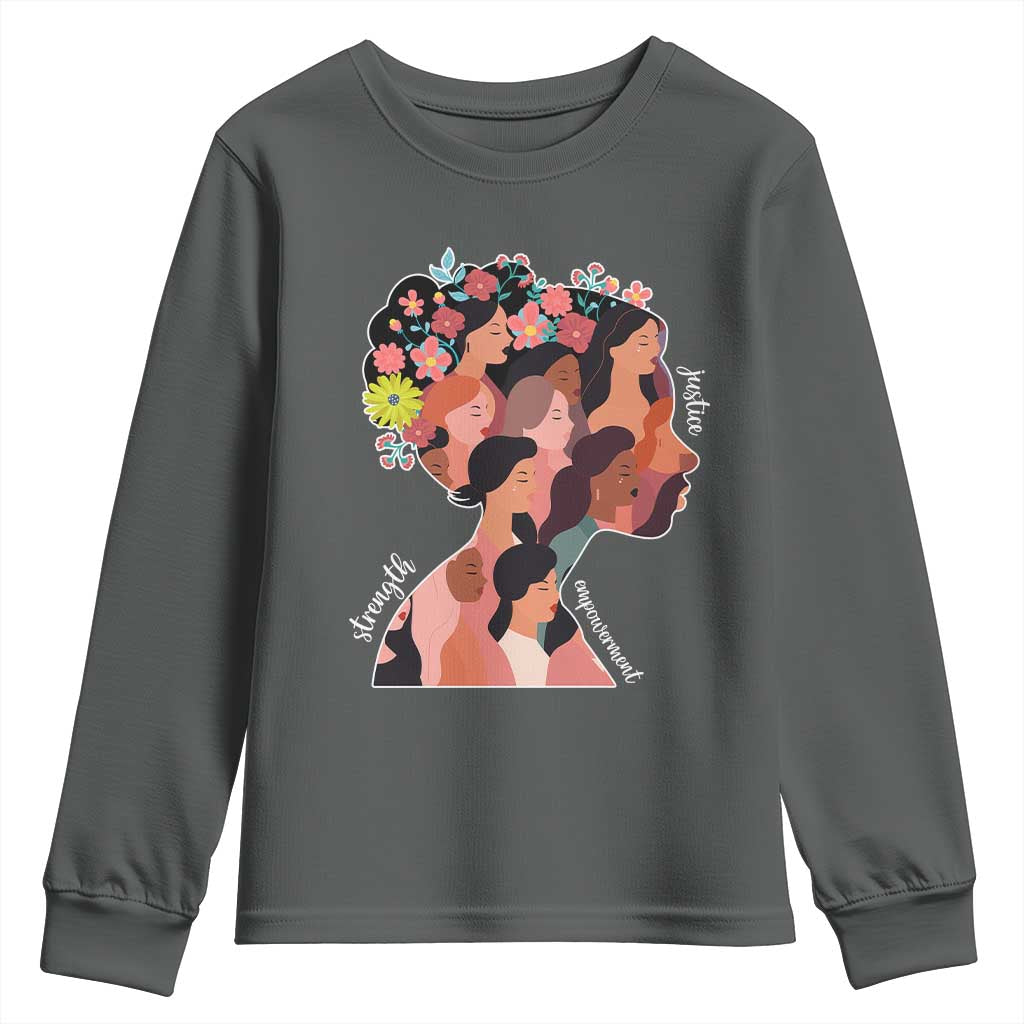 International Women's Day Youth Sweatshirt Justice Strength Empowerment Feminist