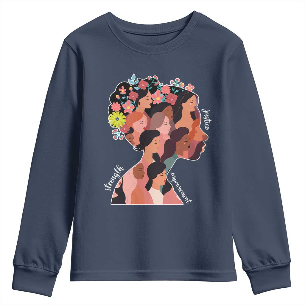 International Women's Day Youth Sweatshirt Justice Strength Empowerment Feminist