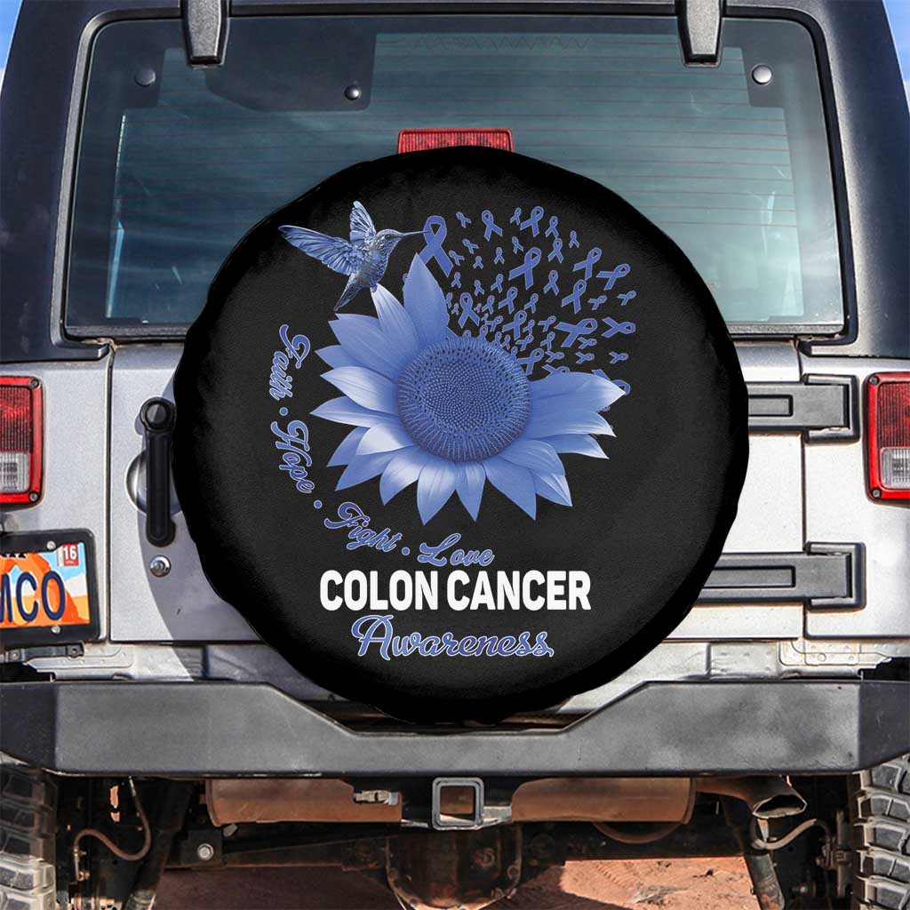 Colon Cancer Awareness Spare Tire Cover Faith Hope Fight Love Blue Sunflower Ribbon