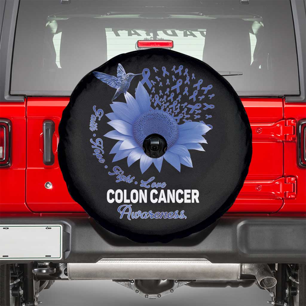 Colon Cancer Awareness Spare Tire Cover Faith Hope Fight Love Blue Sunflower Ribbon