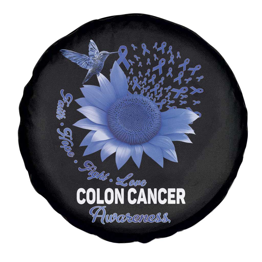 Colon Cancer Awareness Spare Tire Cover Faith Hope Fight Love Blue Sunflower Ribbon