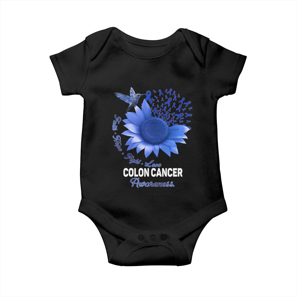 Colon Cancer Awareness Baby Onesie Faith Hope Fight Love Blue Sunflower Ribbon