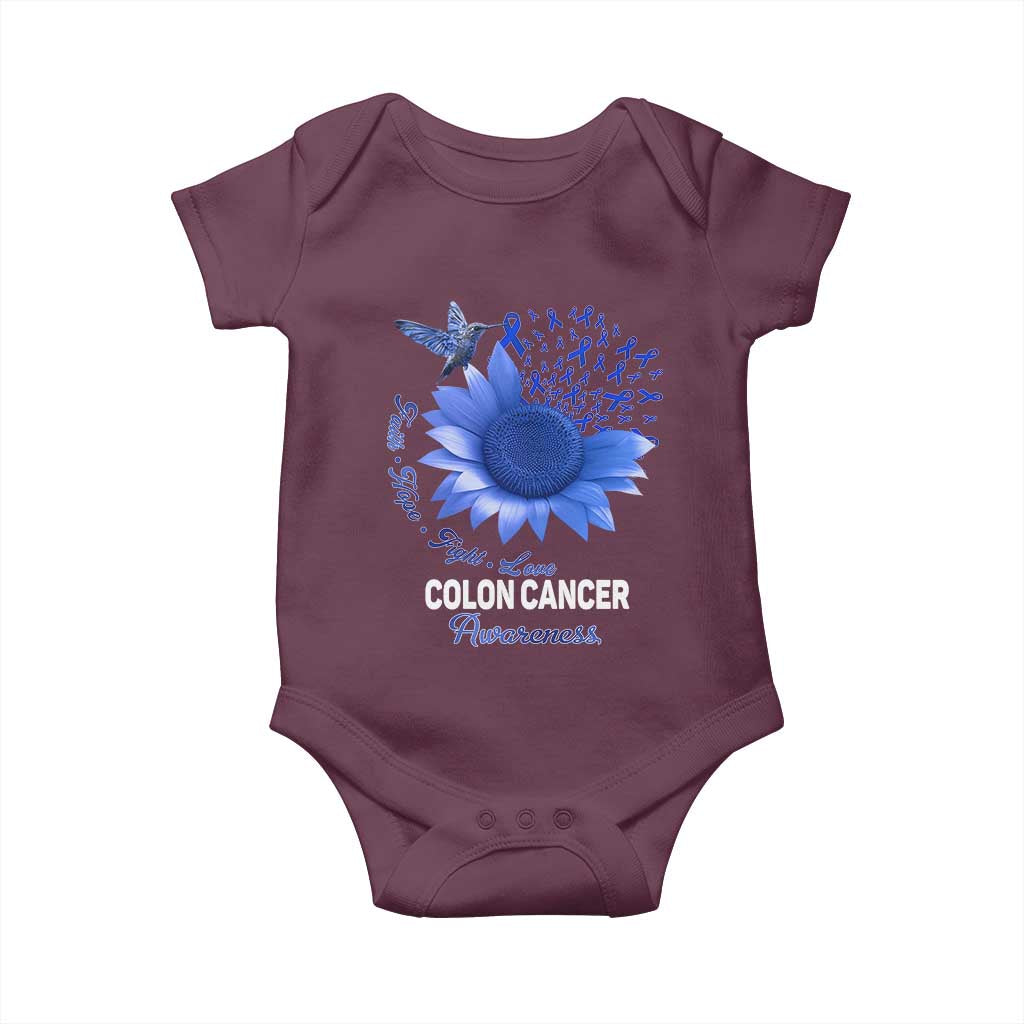 Colon Cancer Awareness Baby Onesie Faith Hope Fight Love Blue Sunflower Ribbon