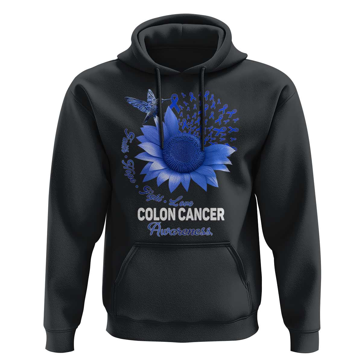 Colon Cancer Awareness Hoodie Faith Hope Fight Love Blue Sunflower Ribbon