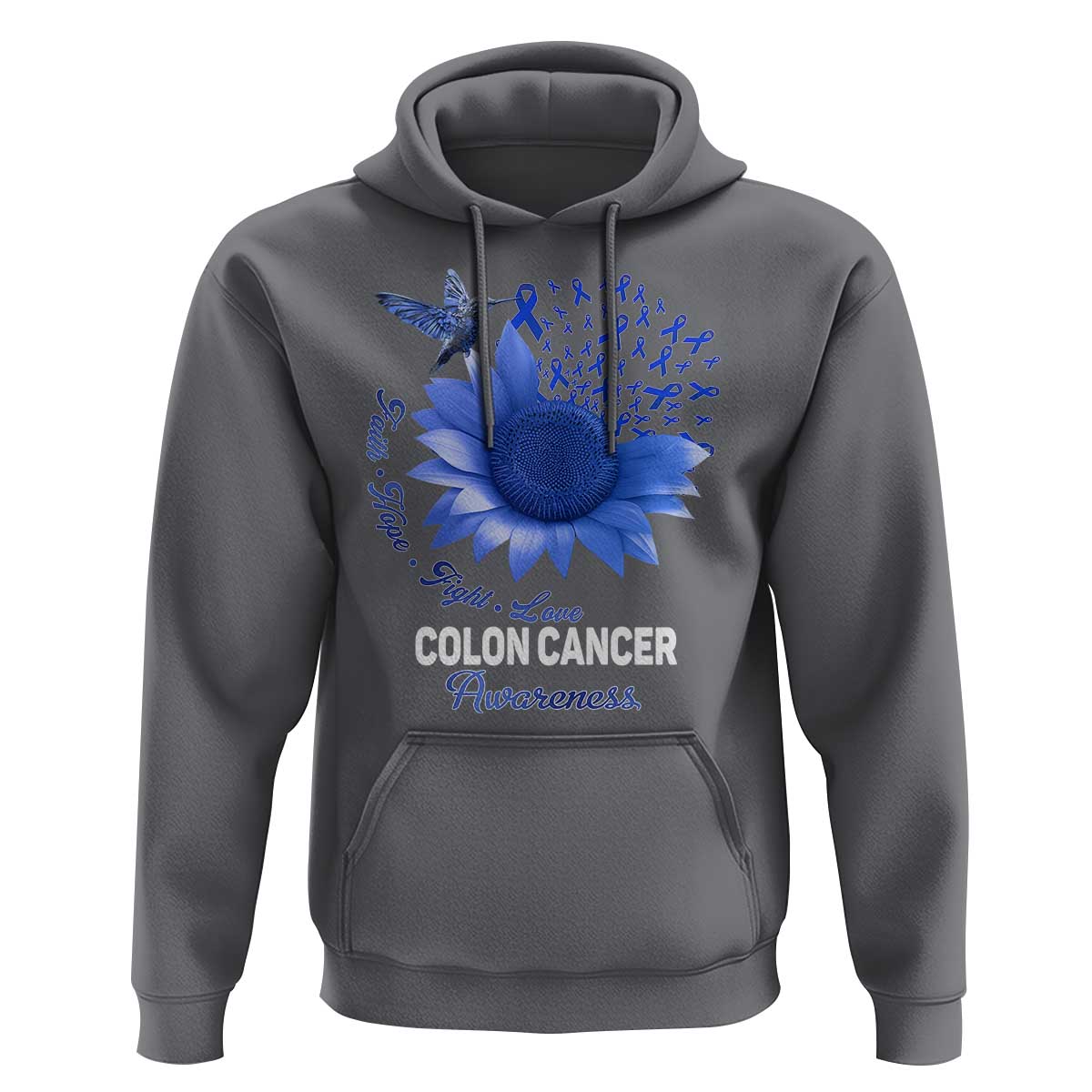 Colon Cancer Awareness Hoodie Faith Hope Fight Love Blue Sunflower Ribbon