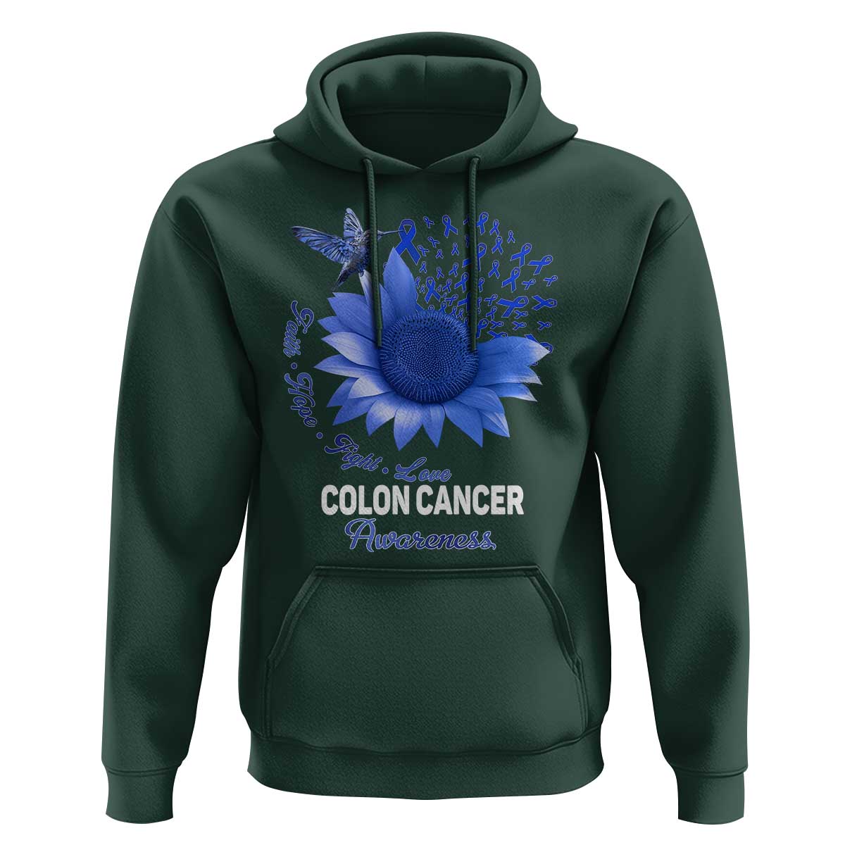 Colon Cancer Awareness Hoodie Faith Hope Fight Love Blue Sunflower Ribbon