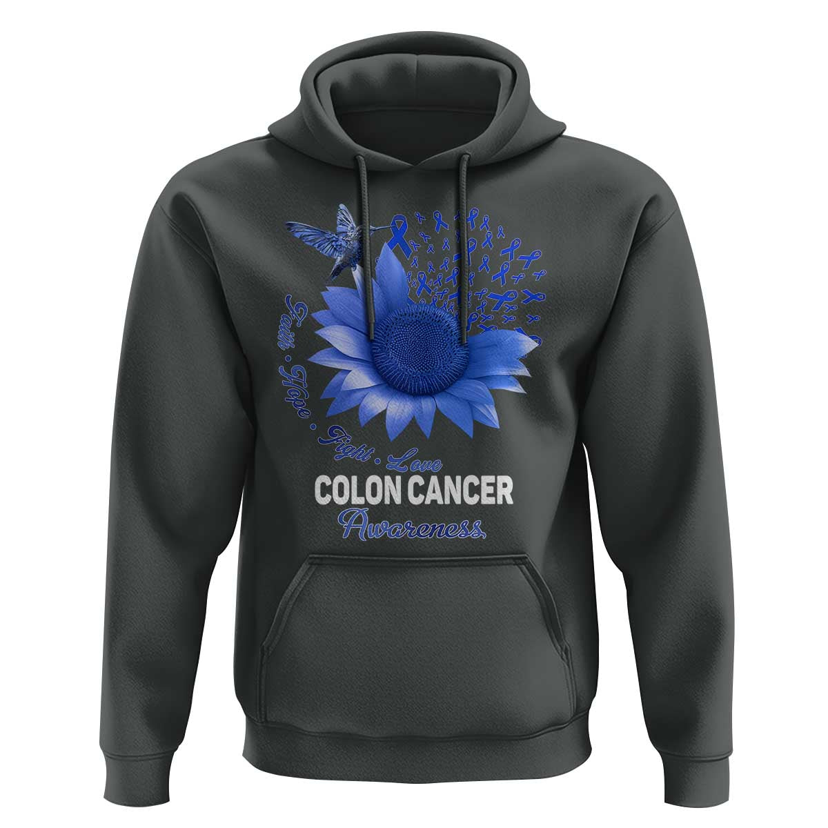 Colon Cancer Awareness Hoodie Faith Hope Fight Love Blue Sunflower Ribbon