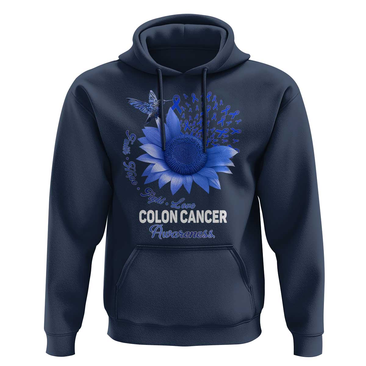 Colon Cancer Awareness Hoodie Faith Hope Fight Love Blue Sunflower Ribbon