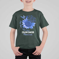 Colon Cancer Awareness T Shirt For Kid Faith Hope Fight Love Blue Sunflower Ribbon