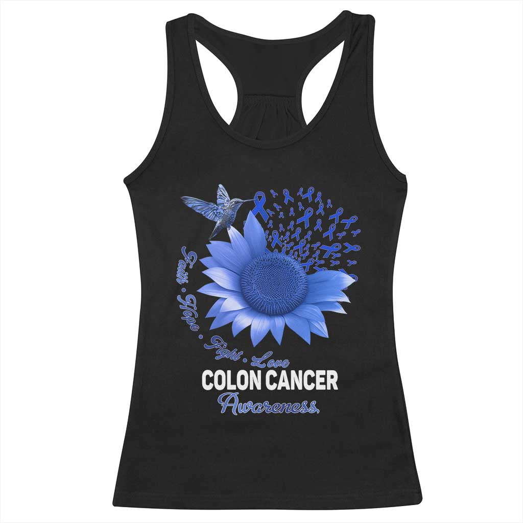 Colon Cancer Awareness Racerback Tank Top Faith Hope Fight Love Blue Sunflower Ribbon