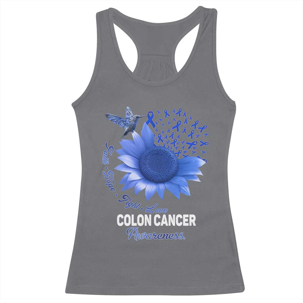Colon Cancer Awareness Racerback Tank Top Faith Hope Fight Love Blue Sunflower Ribbon