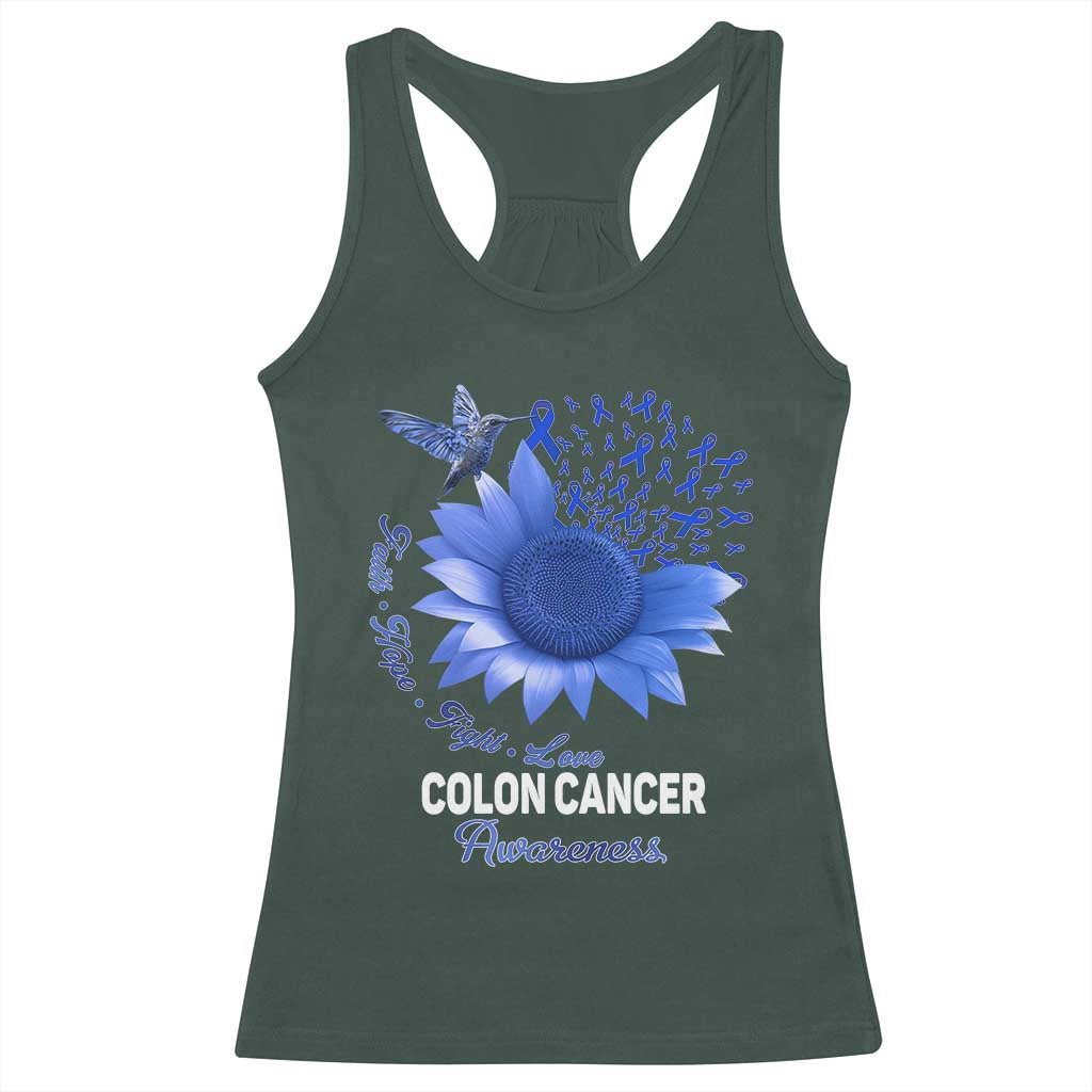 Colon Cancer Awareness Racerback Tank Top Faith Hope Fight Love Blue Sunflower Ribbon