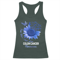 Colon Cancer Awareness Racerback Tank Top Faith Hope Fight Love Blue Sunflower Ribbon