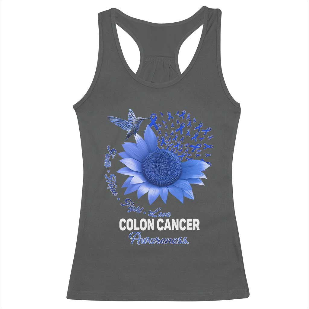 Colon Cancer Awareness Racerback Tank Top Faith Hope Fight Love Blue Sunflower Ribbon