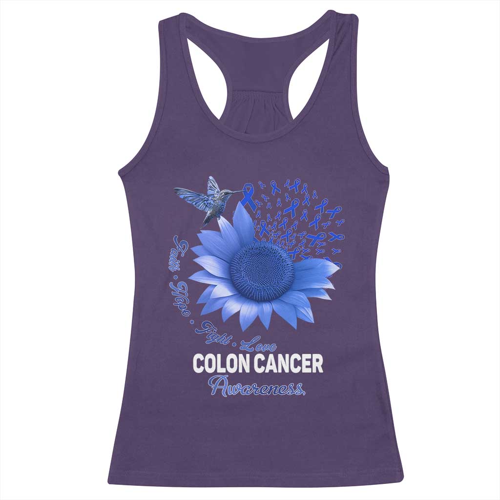 Colon Cancer Awareness Racerback Tank Top Faith Hope Fight Love Blue Sunflower Ribbon