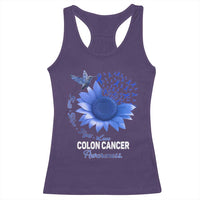Colon Cancer Awareness Racerback Tank Top Faith Hope Fight Love Blue Sunflower Ribbon