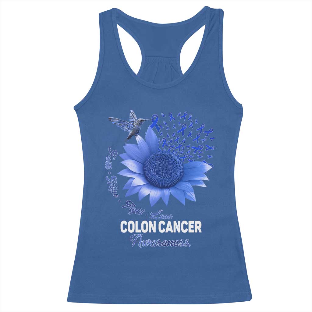 Colon Cancer Awareness Racerback Tank Top Faith Hope Fight Love Blue Sunflower Ribbon