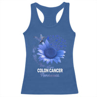 Colon Cancer Awareness Racerback Tank Top Faith Hope Fight Love Blue Sunflower Ribbon