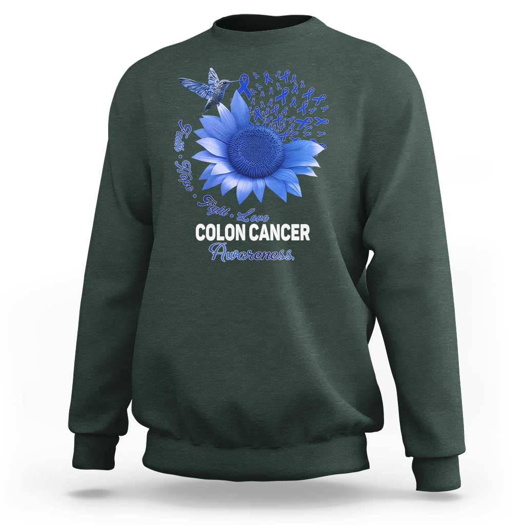 Colon Cancer Awareness Sweatshirt Faith Hope Fight Love Blue Sunflower Ribbon