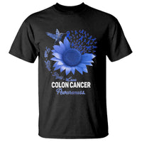 Colon Cancer Awareness T Shirt Faith Hope Fight Love Blue Sunflower Ribbon
