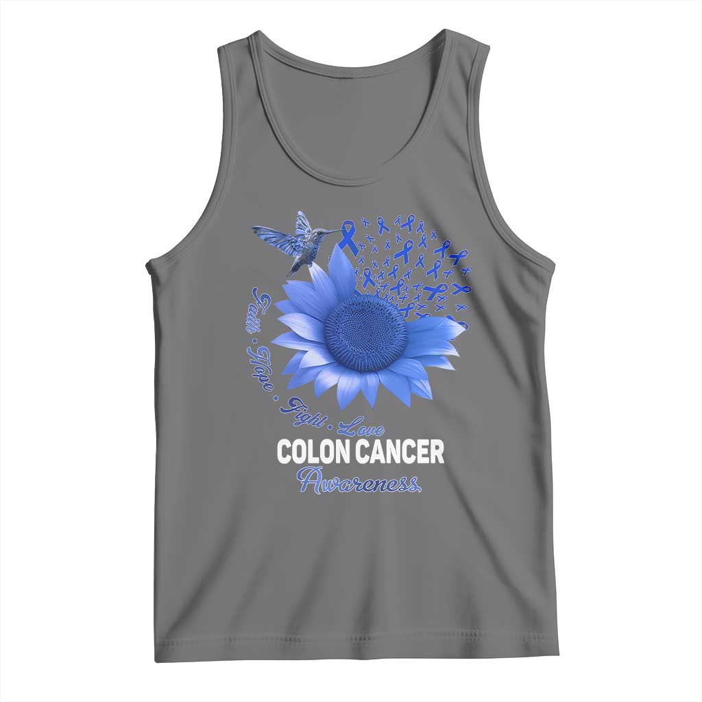 Colon Cancer Awareness Tank Top Faith Hope Fight Love Blue Sunflower Ribbon