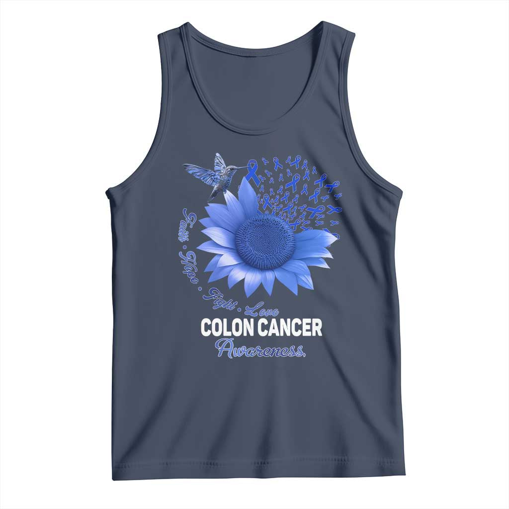 Colon Cancer Awareness Tank Top Faith Hope Fight Love Blue Sunflower Ribbon