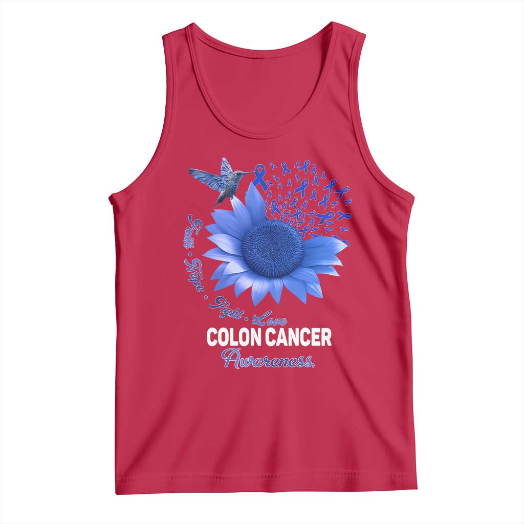 Colon Cancer Awareness Tank Top Faith Hope Fight Love Blue Sunflower Ribbon