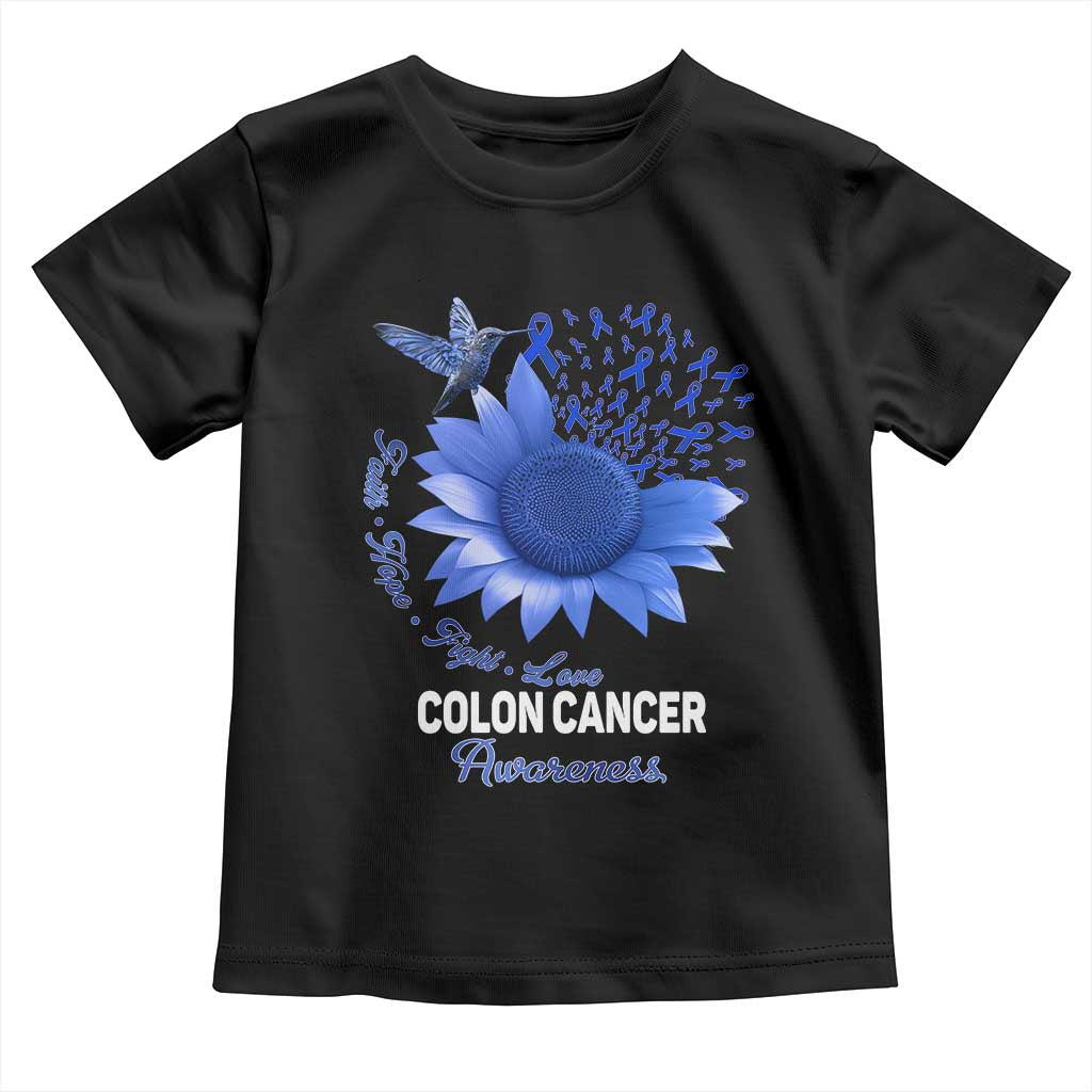 Colon Cancer Awareness Toddler T Shirt Faith Hope Fight Love Blue Sunflower Ribbon