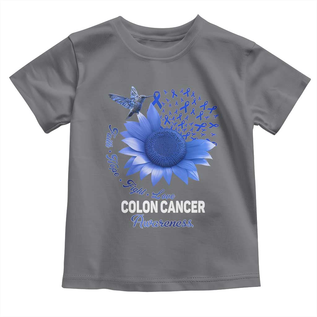 Colon Cancer Awareness Toddler T Shirt Faith Hope Fight Love Blue Sunflower Ribbon