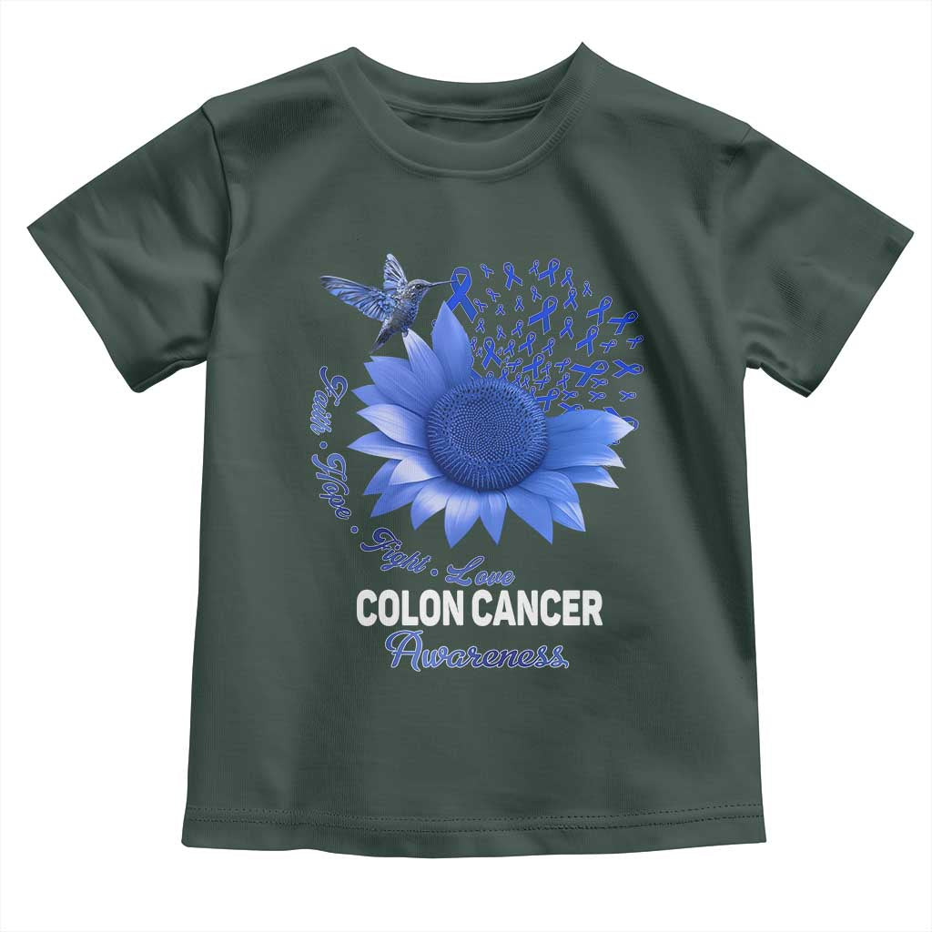 Colon Cancer Awareness Toddler T Shirt Faith Hope Fight Love Blue Sunflower Ribbon