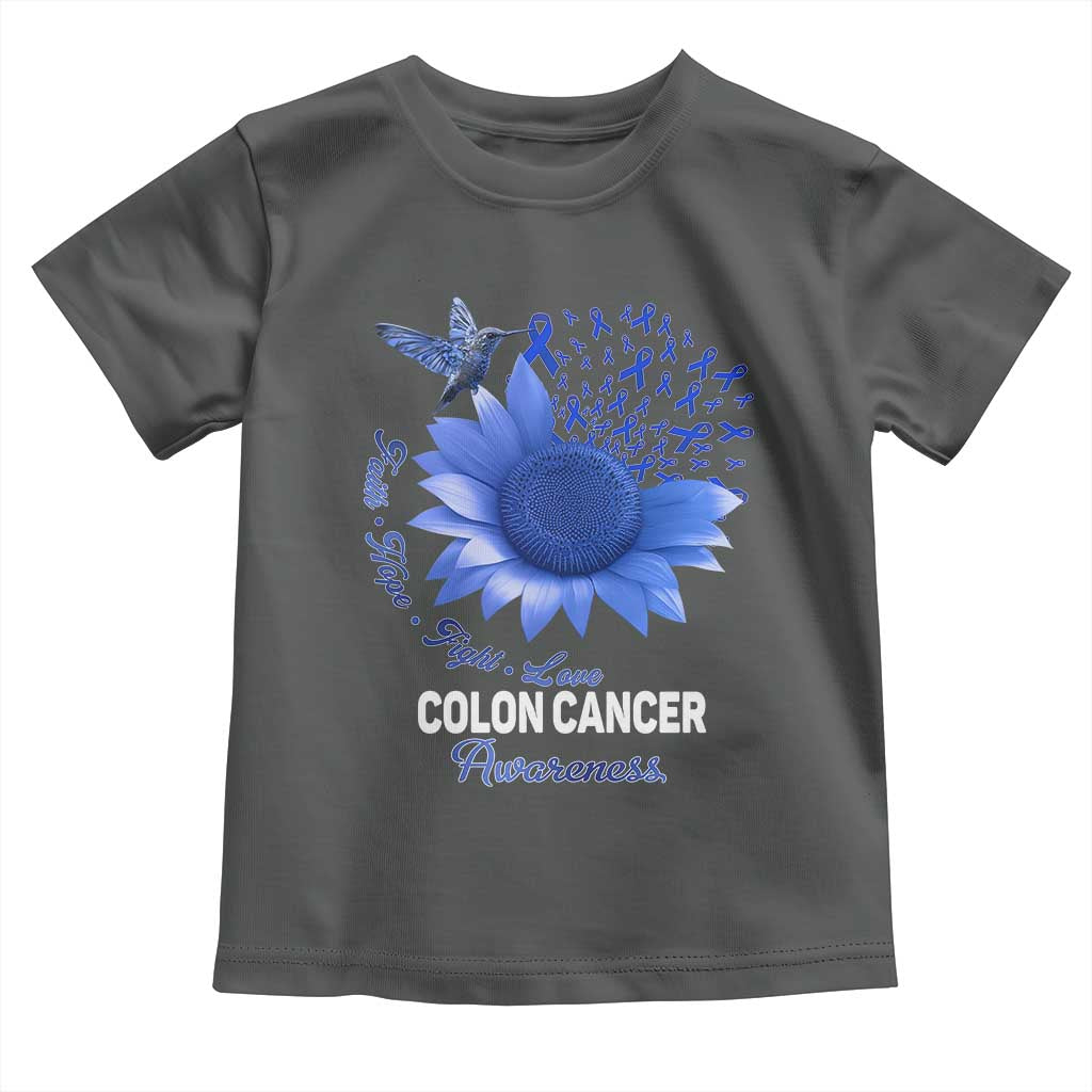 Colon Cancer Awareness Toddler T Shirt Faith Hope Fight Love Blue Sunflower Ribbon