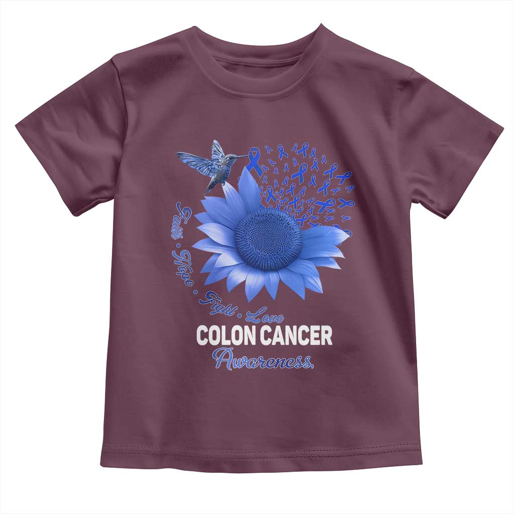 Colon Cancer Awareness Toddler T Shirt Faith Hope Fight Love Blue Sunflower Ribbon