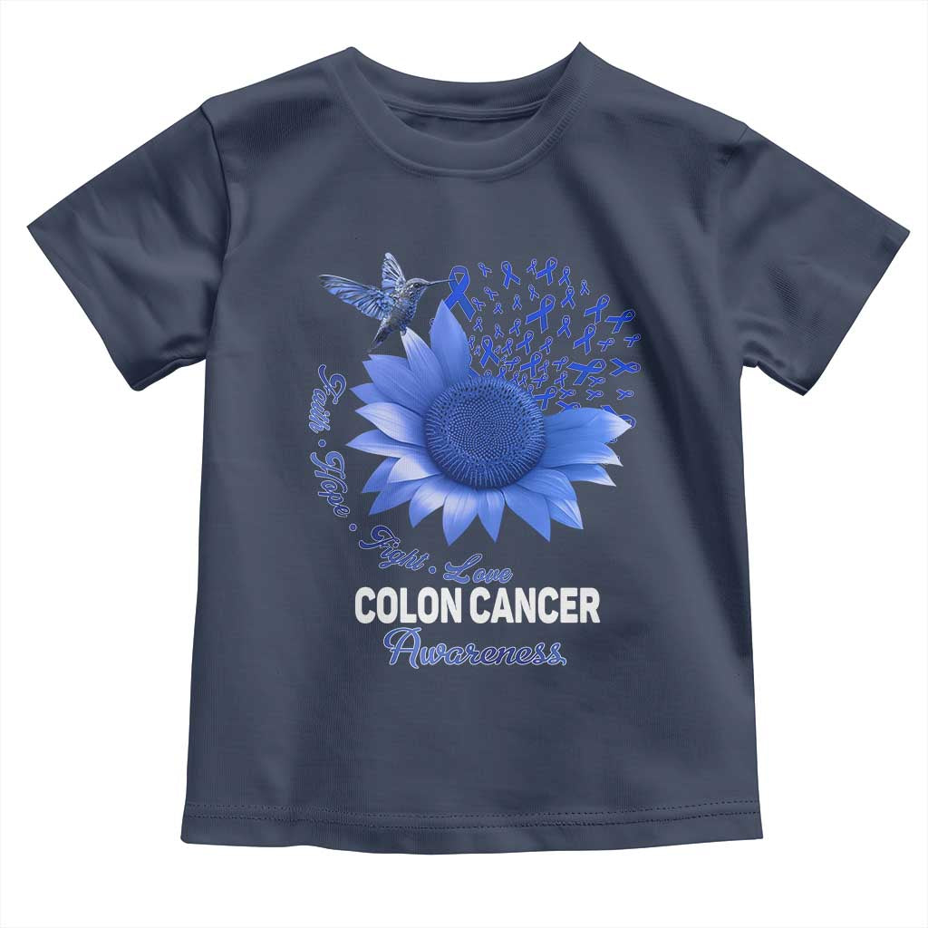 Colon Cancer Awareness Toddler T Shirt Faith Hope Fight Love Blue Sunflower Ribbon