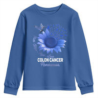 Colon Cancer Awareness Youth Sweatshirt Faith Hope Fight Love Blue Sunflower Ribbon
