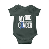 Colorectal Cancer Awareness Baby Onesie My God Is Stronger Than Cancer