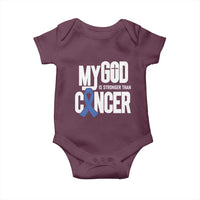 Colorectal Cancer Awareness Baby Onesie My God Is Stronger Than Cancer