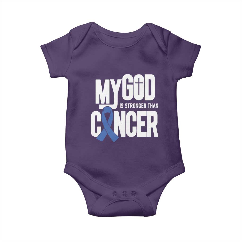 Colorectal Cancer Awareness Baby Onesie My God Is Stronger Than Cancer