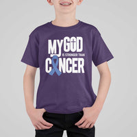 Colorectal Cancer Awareness T Shirt For Kid My God Is Stronger Than Cancer