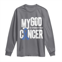 Colorectal Cancer Awareness Long Sleeve Shirt My God Is Stronger Than Cancer