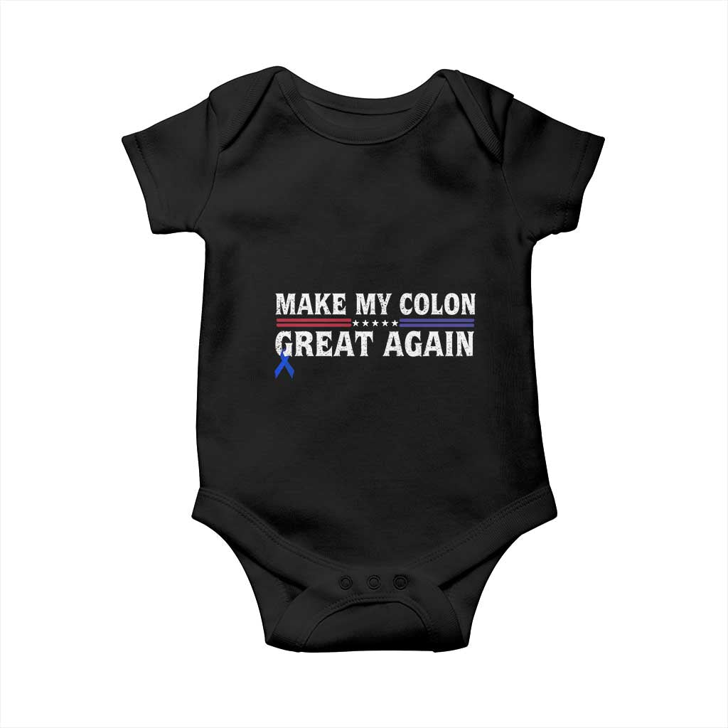 Make My Colon Great Again Baby Onesie Colorectal Cancer Awareness Vintage Star Blue Ribbon
