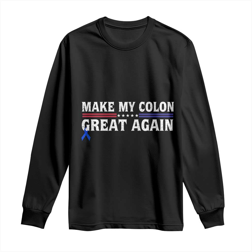 Make My Colon Great Again Long Sleeve Shirt Colorectal Cancer Awareness Vintage Star Blue Ribbon