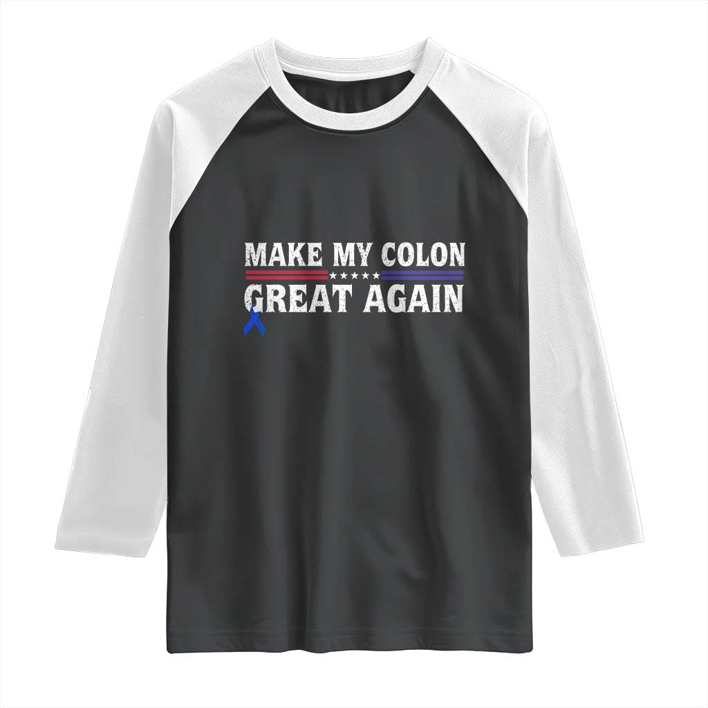 Make My Colon Great Again Raglan Shirt Colorectal Cancer Awareness Vintage Star Blue Ribbon
