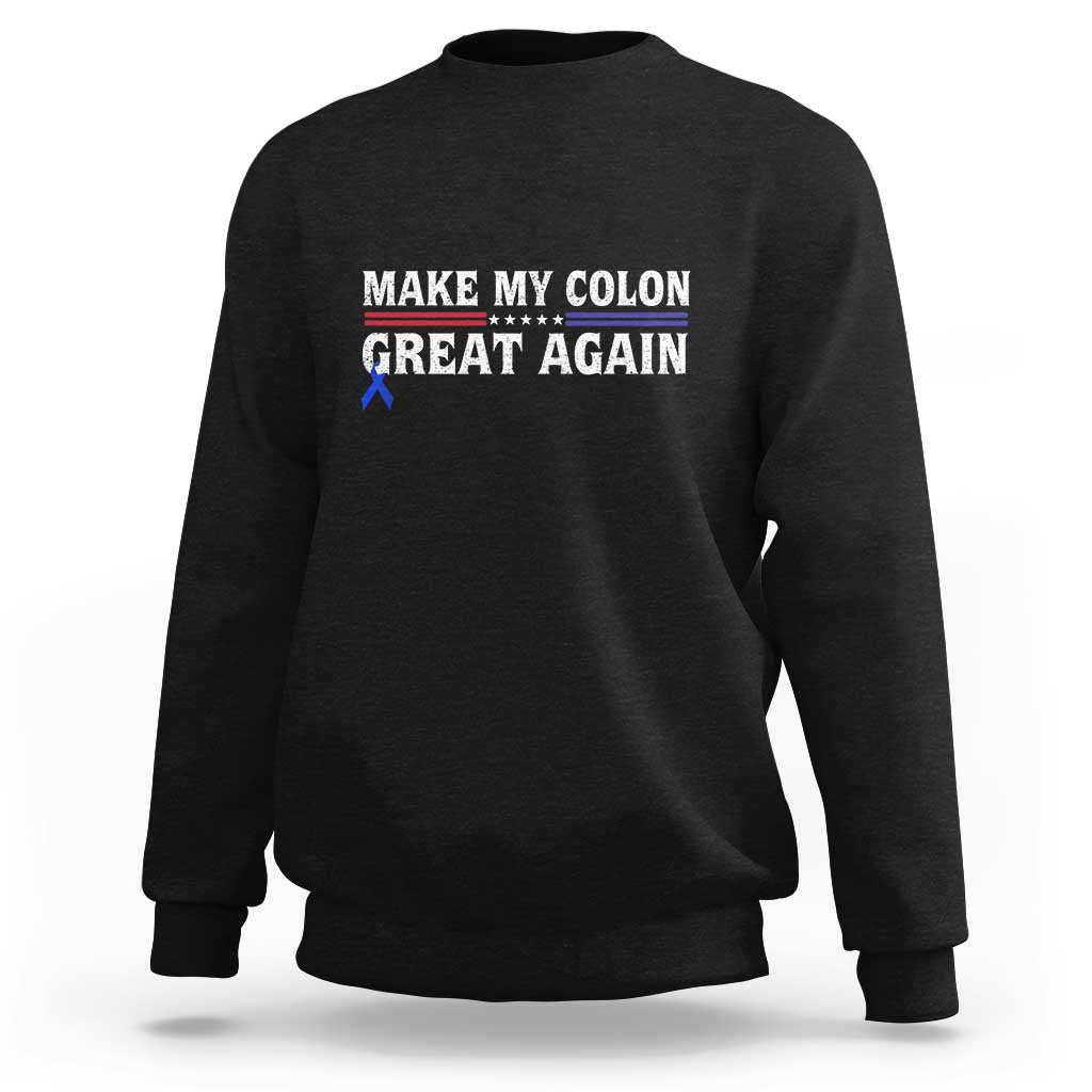 Make My Colon Great Again Sweatshirt Colorectal Cancer Awareness Vintage Star Blue Ribbon